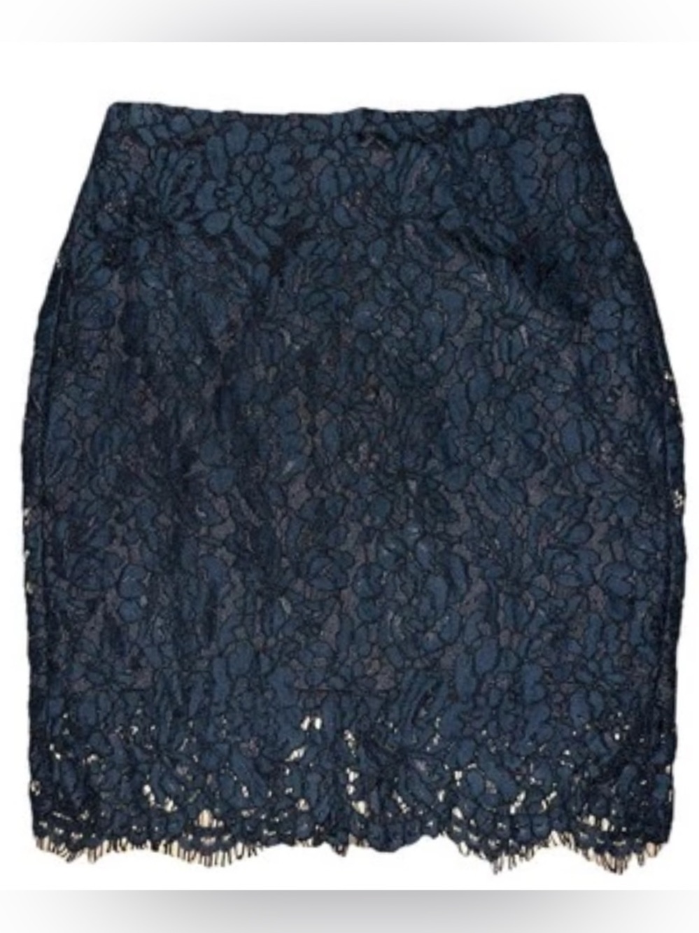 Banana Republic Navy Blue Floral Lace Pencil Skirt Scalloped Hem